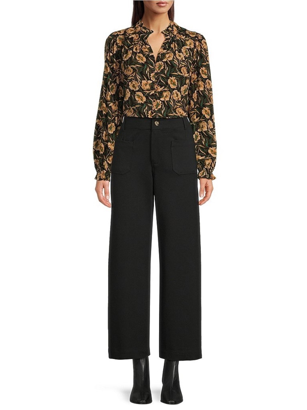 Gibson & Latimer High Rise Wide Leg Pants Size M Black Ponte Cropped‎ Sailor